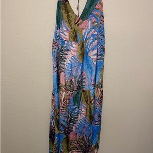 ASOS Blue and Pink Leaf Print Dress